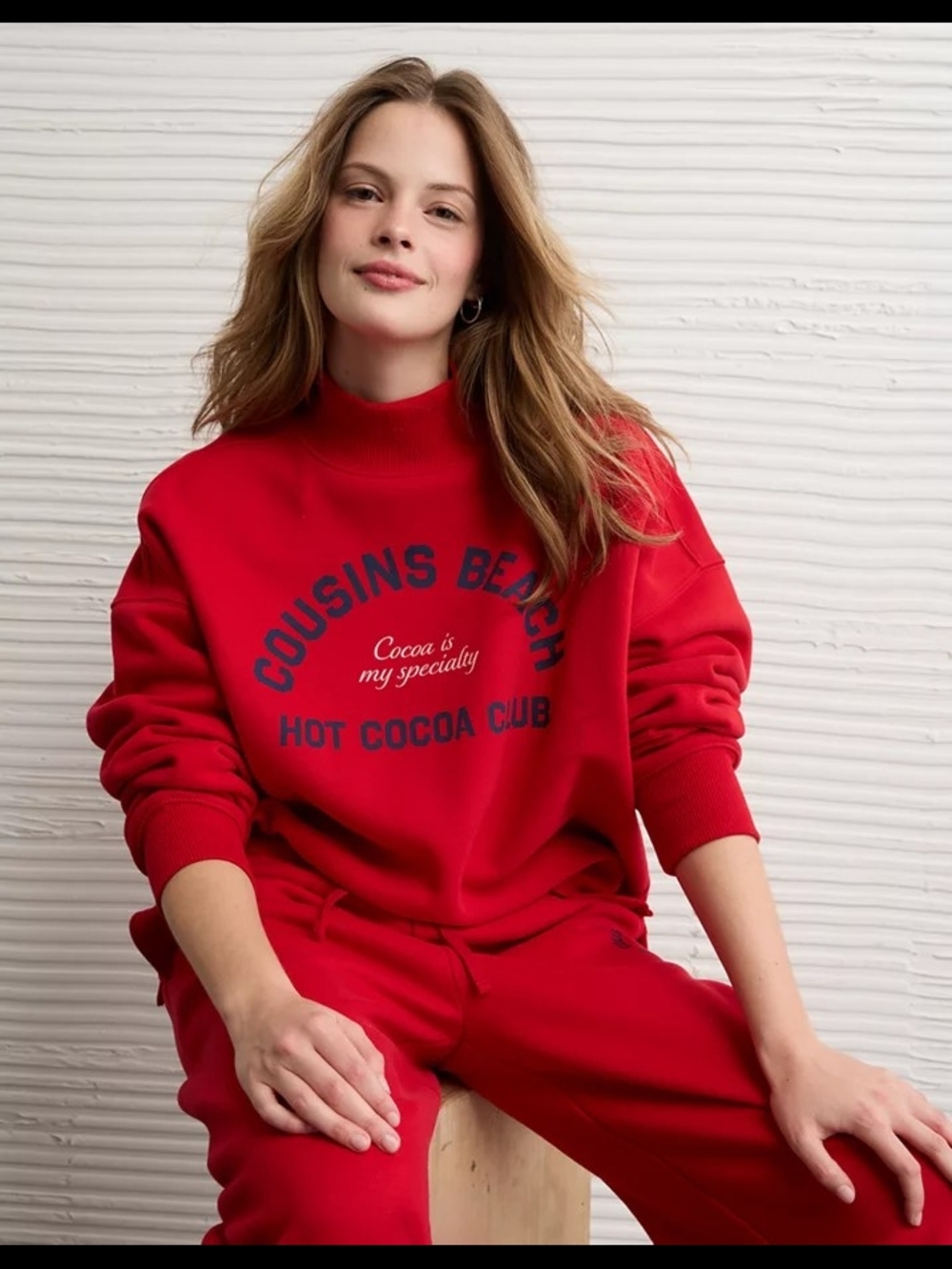 AE x The Summer I Turned Pretty Mock Neck Sweatshirt - Ruby Kiss Red